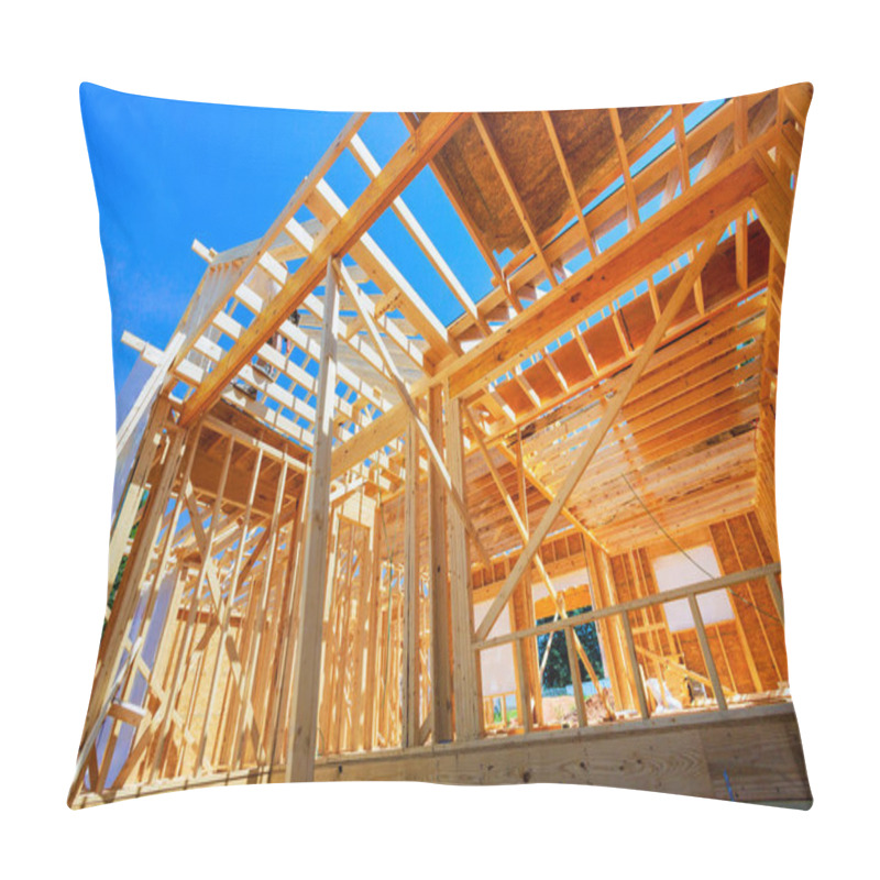 Personality  In Construction Site, New Home Building Framing With Wooden Trusses, Post Beams Framework Pillow Covers