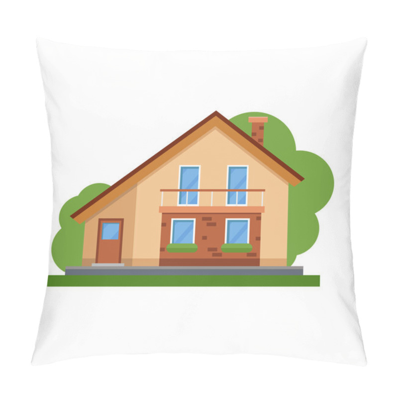 Personality  Colorful Flat Residential House. Private Residential Architecture. Family Home. Traditional And Modern House. Flat Style Vector Illustration Pillow Covers