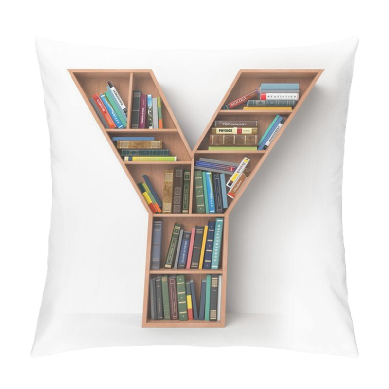 Personality  Letter Y. Alphabet In The Form Of Shelves With Books Isolated On Pillow Covers