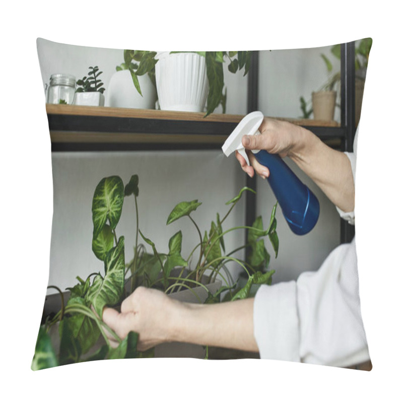 Personality  A Gardener Lovingly Attends To Her Thriving Plants. Pillow Covers