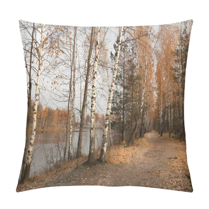 Personality  Birch Grove By The Lake In Autumn At Dawn 2021 Pillow Covers