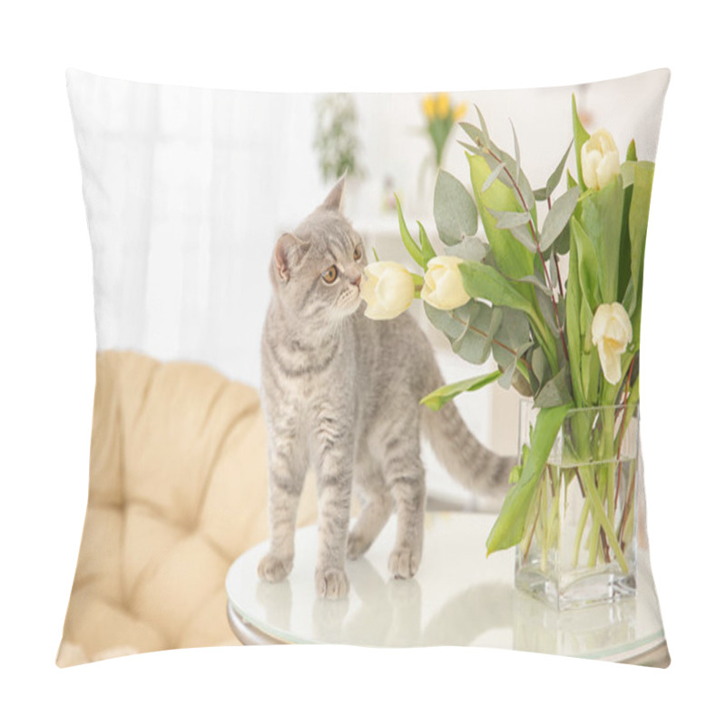 Personality  Cute Cat And Vase With Flowers  Pillow Covers