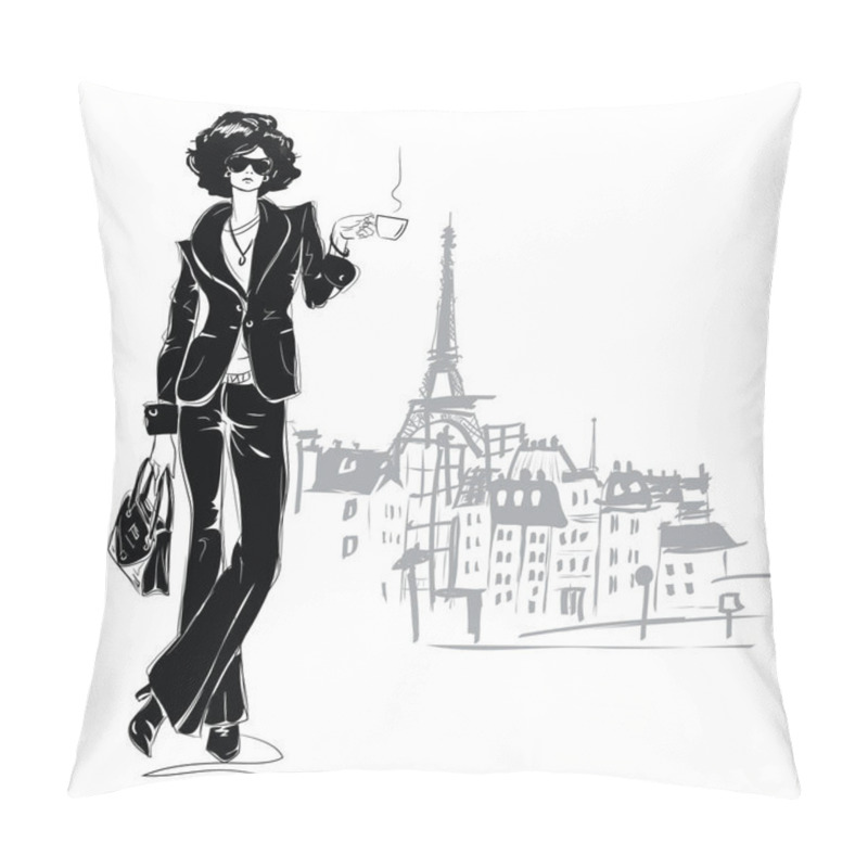 Personality  The Fashion Girl In Sketch Style.  Pillow Covers