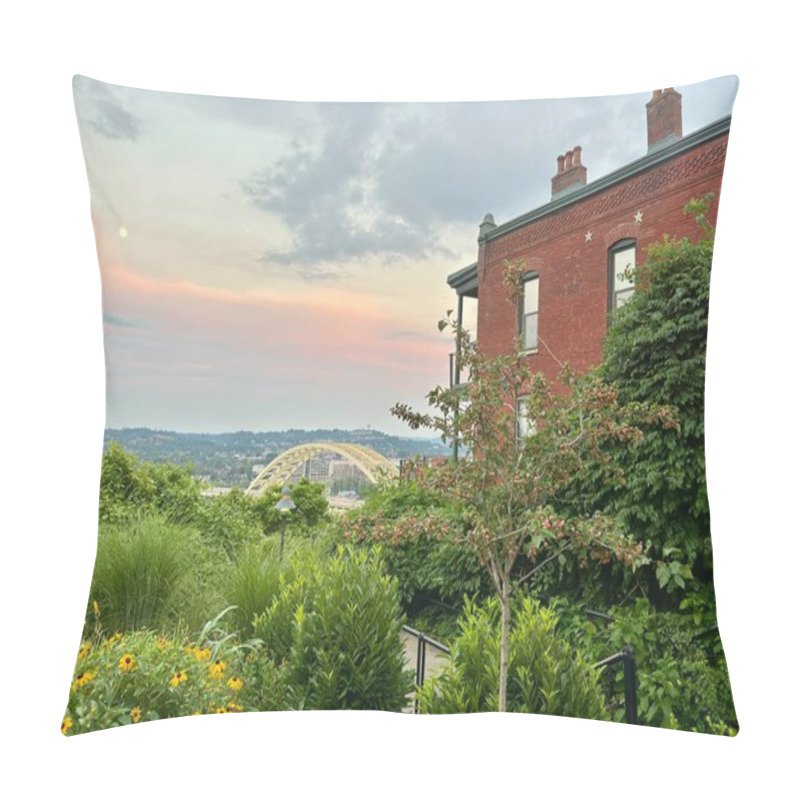 Personality  Sunset Over Daniel Carter Beard Bridge, Brick Building In Cincinnati Pillow Covers