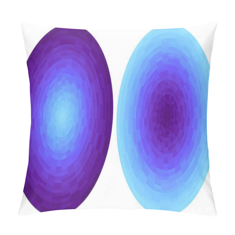 Personality  Set Of 2 Bright Abstract Purple And Cyan Radial Gradient Circles Isolated On White Background. Texture With Circular Pixel Blocks. Vivid Round Mosaic Pattern. Pillow Covers