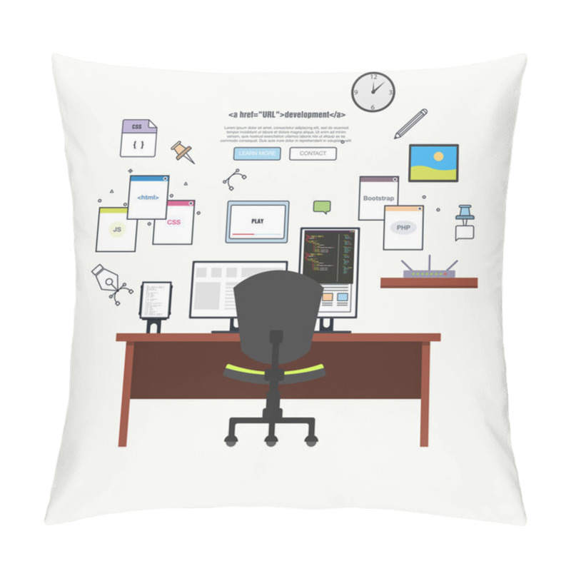 Personality  Programmer Working Place With Two Monitors Pillow Covers