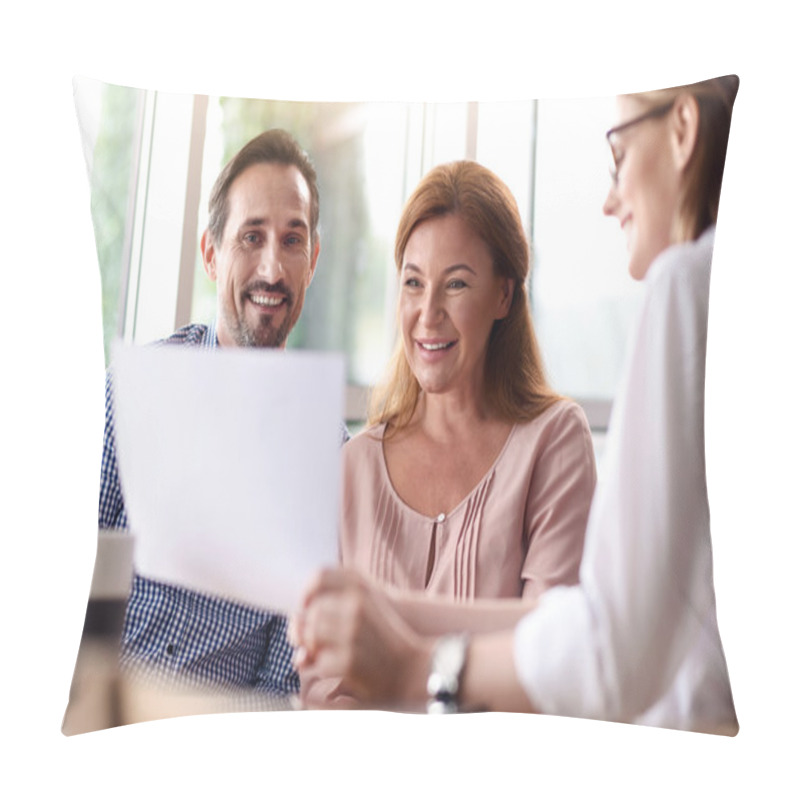 Personality  Cheerful Colleagues Sharing Ideas. Pillow Covers