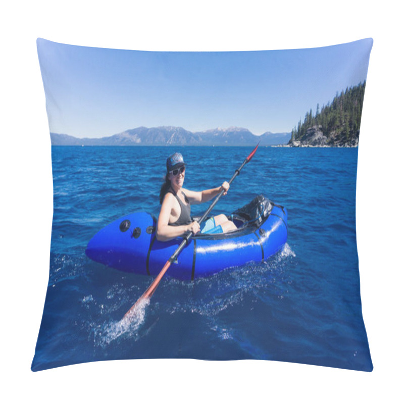 Personality  Young Woman In Hat And Sunglasses Enjoys Watersports On A Summer Day At Lake Tahoe, California Pillow Covers