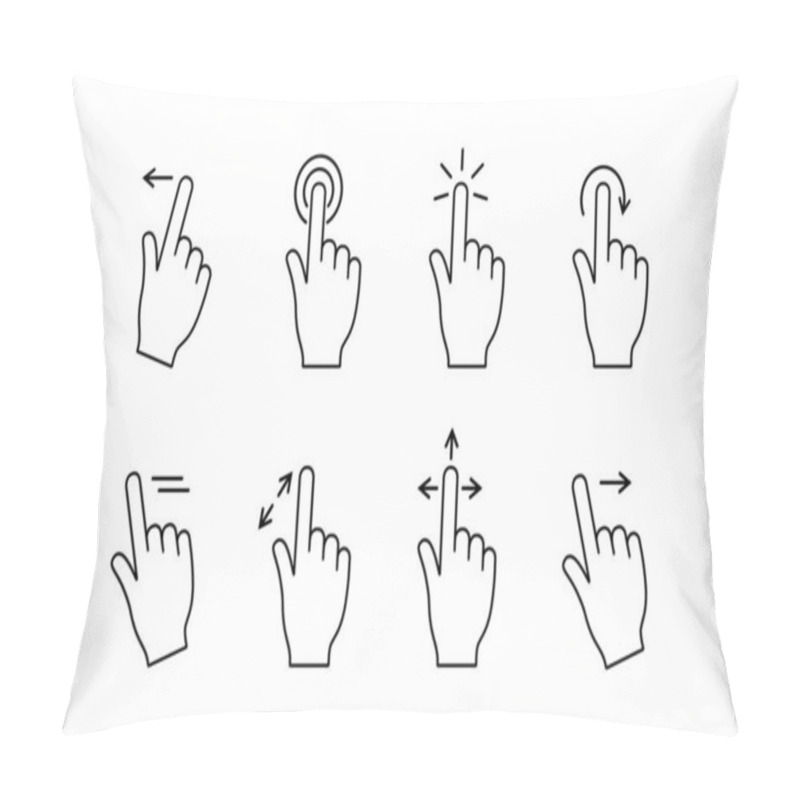 Personality  Hand Gestures Line Icon. Touch Screen Controls For App, Device Interface. Finger Swipe, Tap On Digital Screens. Vector Illustration. Pillow Covers