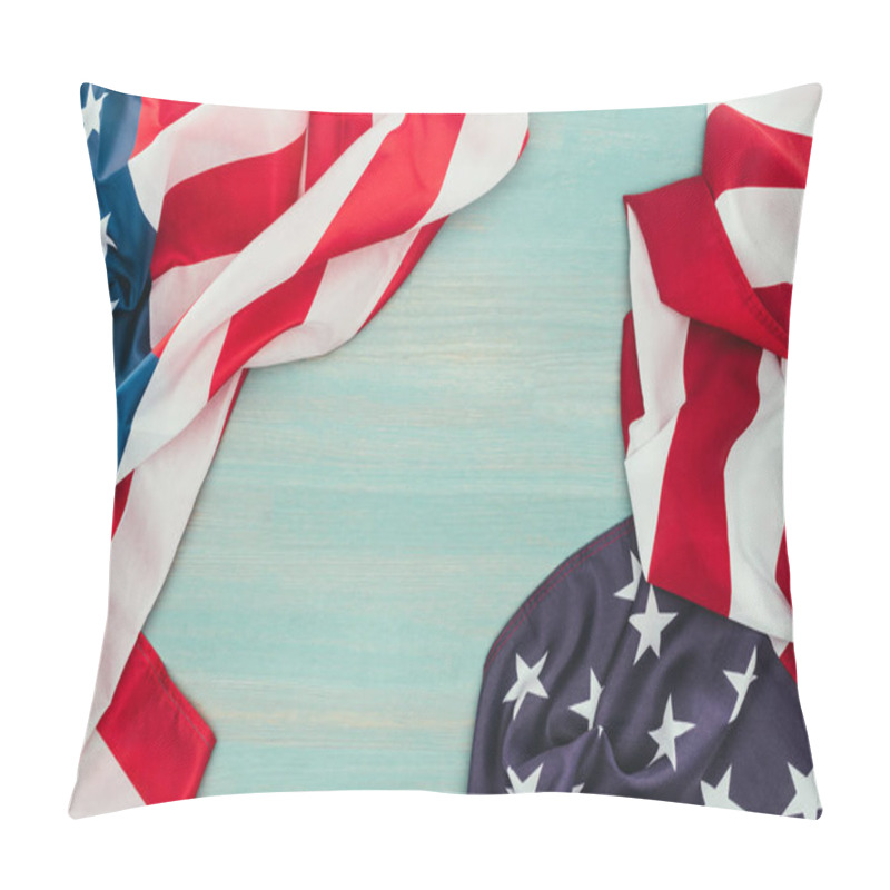 Personality  Top View Of Folded American Flags On Blue Wooden Surface, Presidents Day Concept Pillow Covers