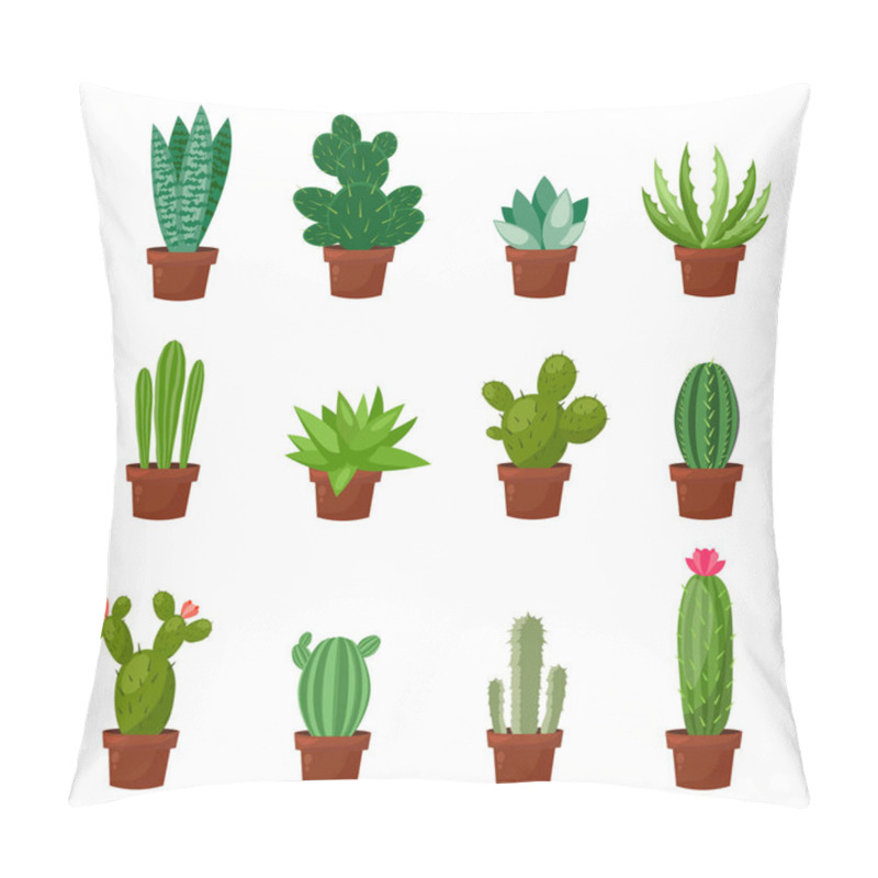 Personality  Set Of Desert Or Room Green Cactus. Flat And Cartoon Style. Vector Illustration On White Background. Element For Your Design. Pillow Covers