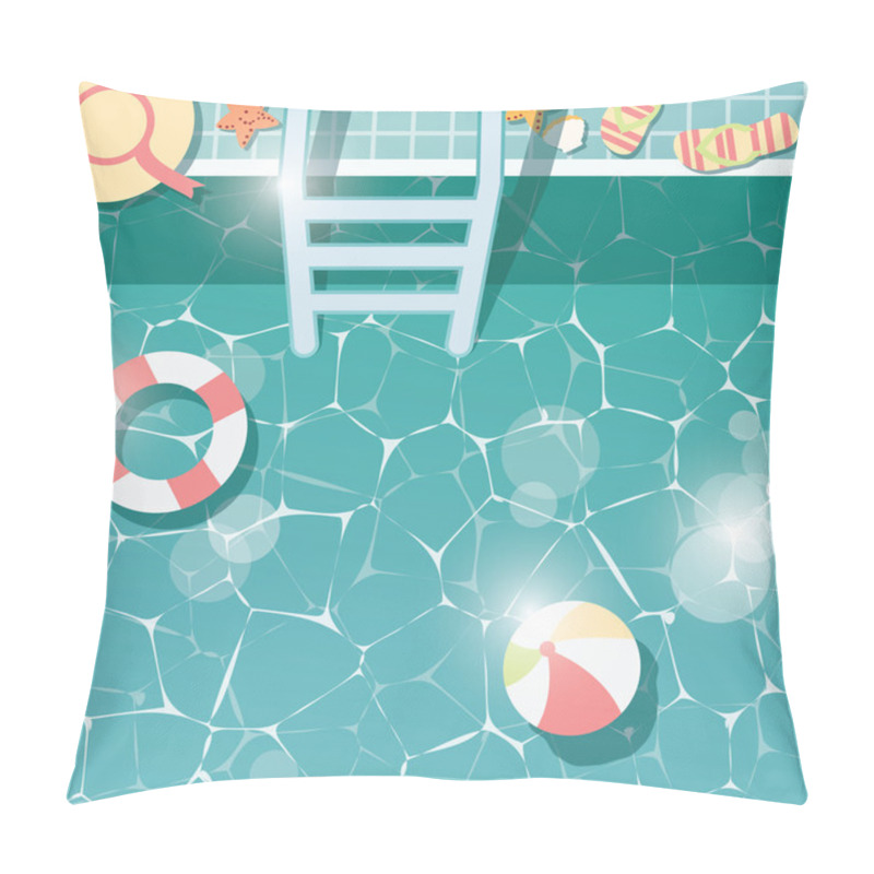 Personality  Swimming Pool Side, Top View, Summer Time Holiday Vacation, Clear Water With Beach Items Pillow Covers