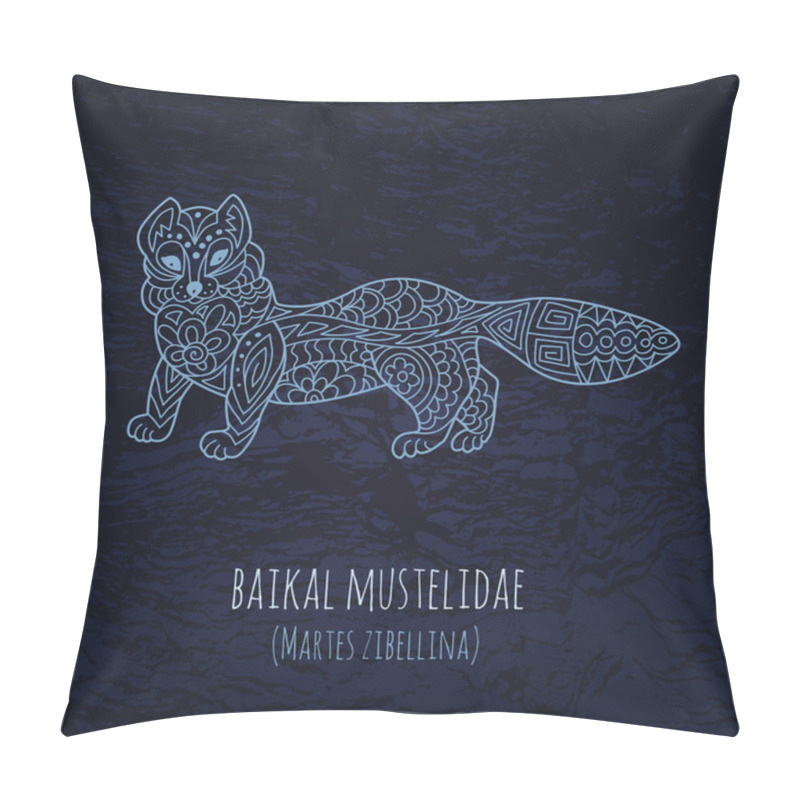 Personality  Baikal Mustelidae Illustration In Doodle Style. Vector Monochrom Pillow Covers