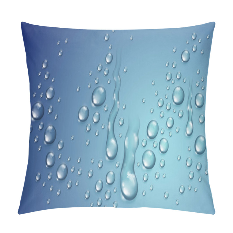 Personality  Water Drops In Shower Or Pool, Condensate Or Rain Droplets Realistic Transparent Vector Illustration, Easy To Put Over Any Background Or Use Droplets Separately. Pillow Covers