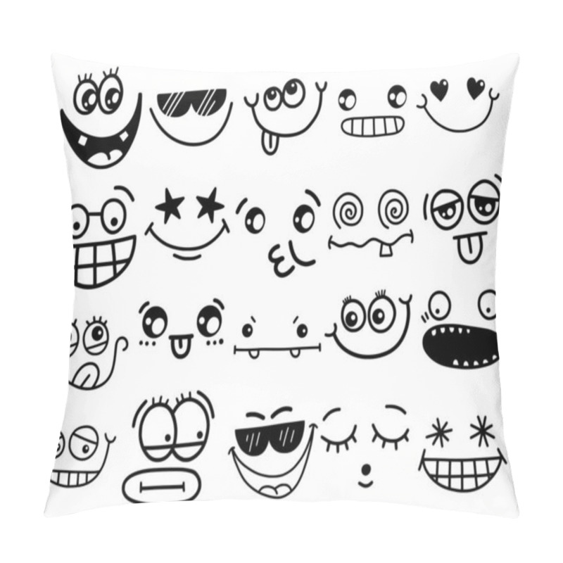 Personality  A Funny Set Of Cartoon Doodle Facial Expressions Pillow Covers