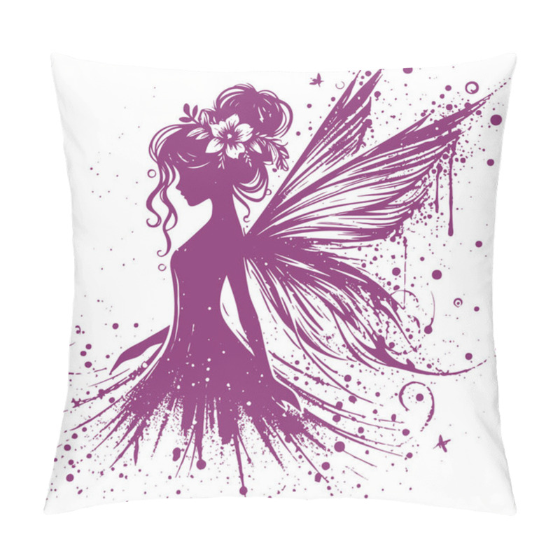 Personality  Purple Fairy Silhouette A Delicate Ink-Splattered Dream Pillow Covers