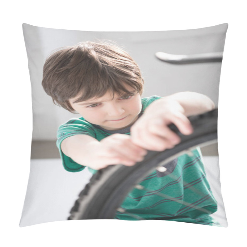 Personality  Boy Checking Bicycle Tyre Pillow Covers