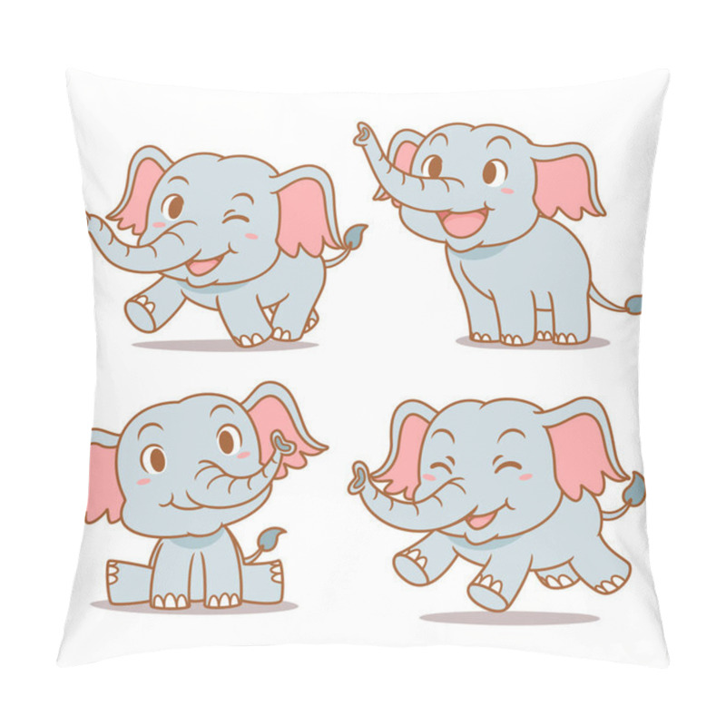 Personality  Set Of Cute Cartoon Baby Elephants In Different Poses. Pillow Covers