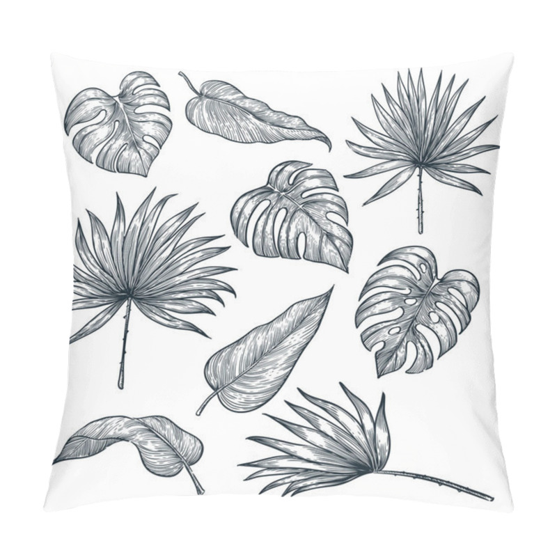 Personality  Tropical Plants Leaf Set, Isolated On White Background. Vector Sketch Illustration. Hand Drawn Tropic Nature And Floral Design Elements. Pillow Covers