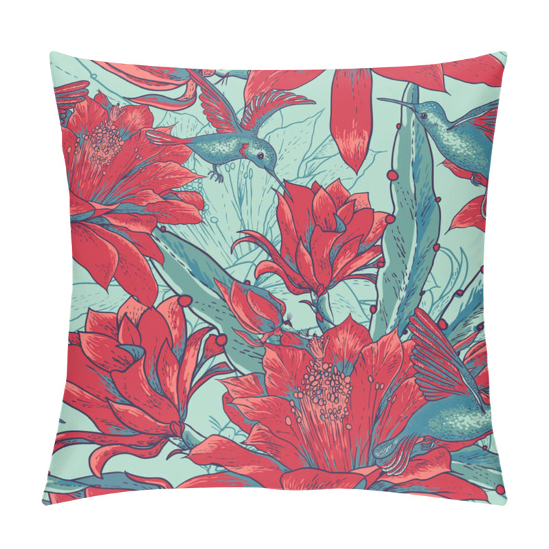 Personality  Seamless Background Flowers And Hummingbirds Pillow Covers