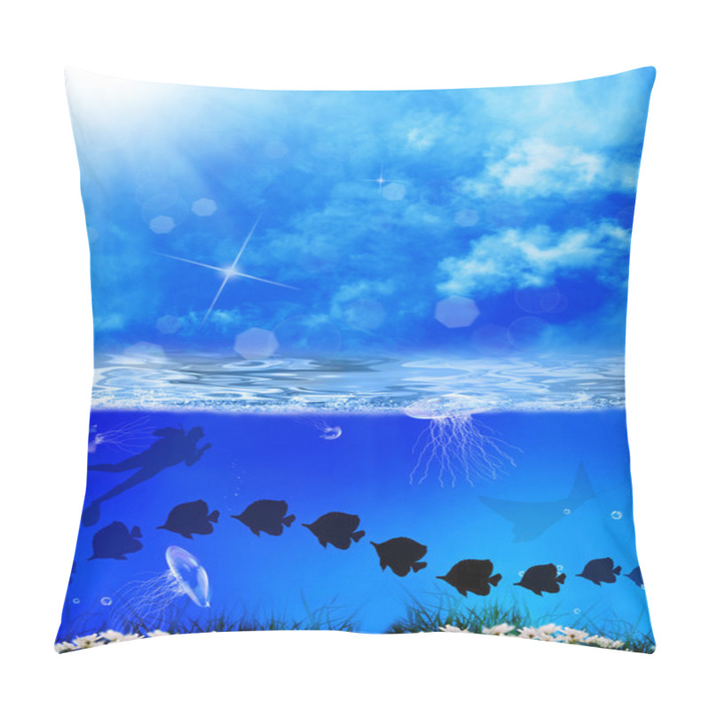 Personality  Diving. Underwater Marine Life Pillow Covers