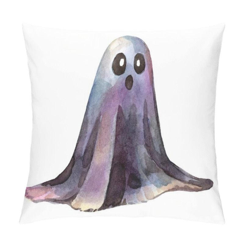 Personality  Watercolor Ghost Illustration In Dark, Mystical Hues Of Purple, Blue, And Black, With Expressive Eyes. Ideal For Halloween Designs, Spooky Decorations, And Seasonal Projects. Pillow Covers