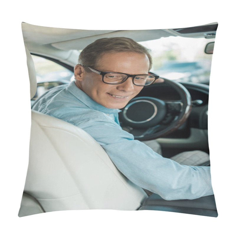 Personality  Handsome Adult Man Driving Luxury Car And Looking Back Pillow Covers