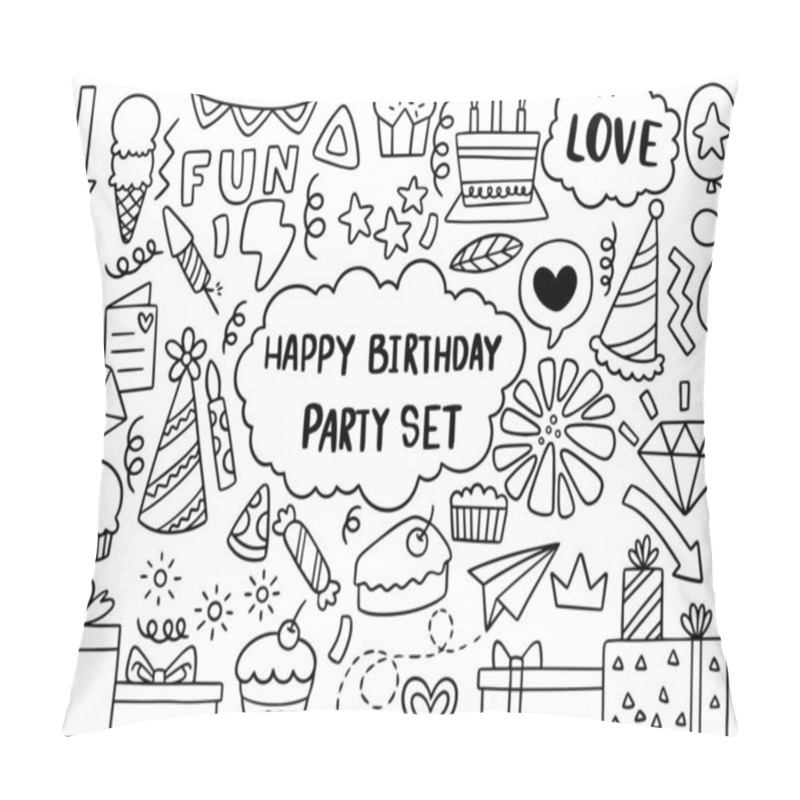 Personality  0057 Hand Drawn Party Doodle Happy Birthday Pillow Covers