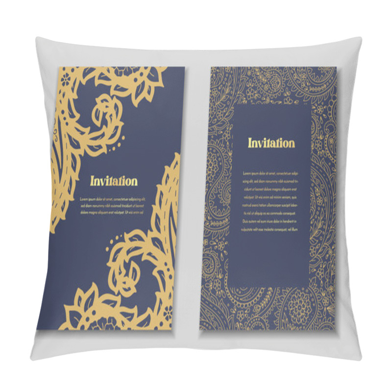 Personality  Two Greeting Cards Templates Set With Paisley Motifs. Wedding Invitation With Oriental Decoration. Modern Abstract Stationary Design. Pillow Covers