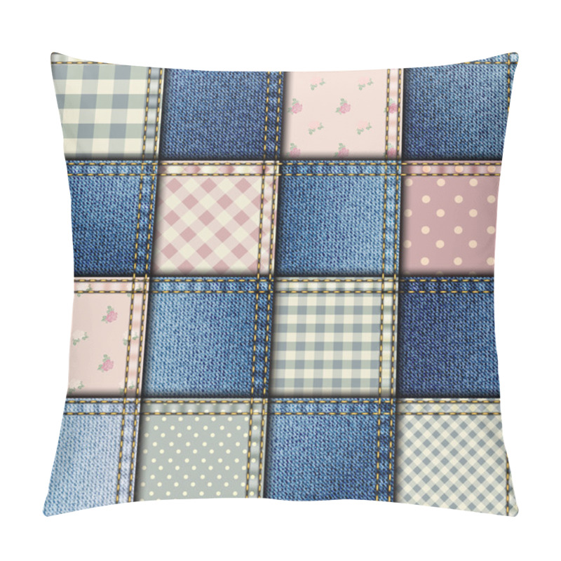 Personality  Patchwork Of Denim Fabric. Pillow Covers