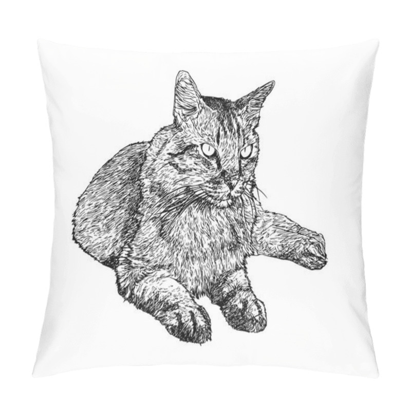 Personality  Sitting Cat , Hand Draw Sketch Vector. Pillow Covers