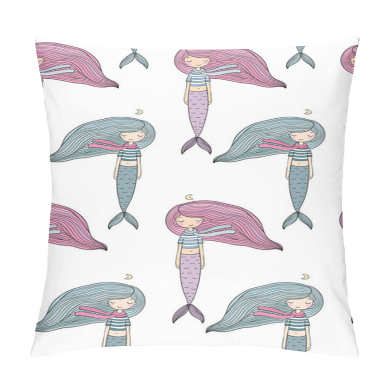 Personality  Pattern With Cute Little Mermaid. Siren. Sea Theme. Pillow Covers