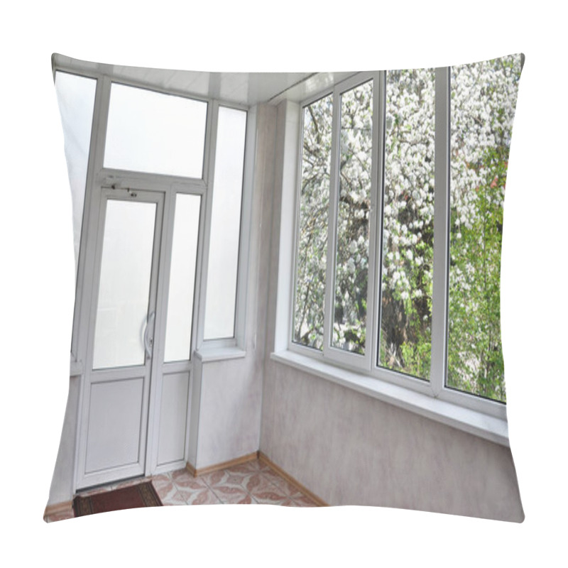 Personality  Metal-plastic Doors And Windows In The Loggia. View Interior From The Middle, Outside Blossom Apple Pillow Covers