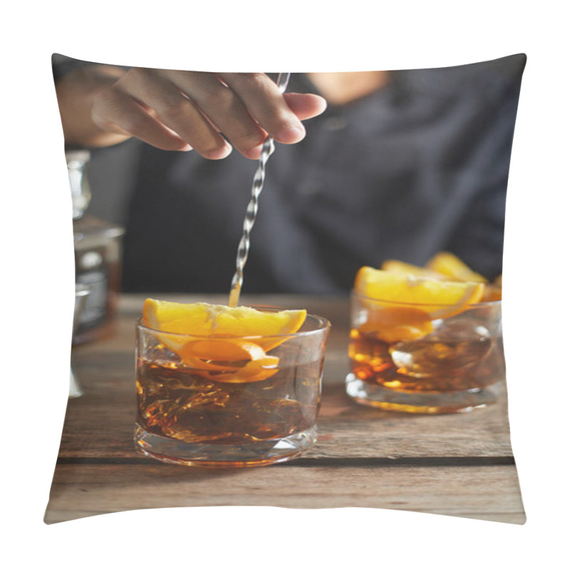 Personality  Tasty Alcoholic Old Fashioned Cocktail With Orange Slic Pillow Covers