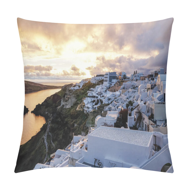 Personality  White Houses On Greek Island Near Sea In Evening  Pillow Covers