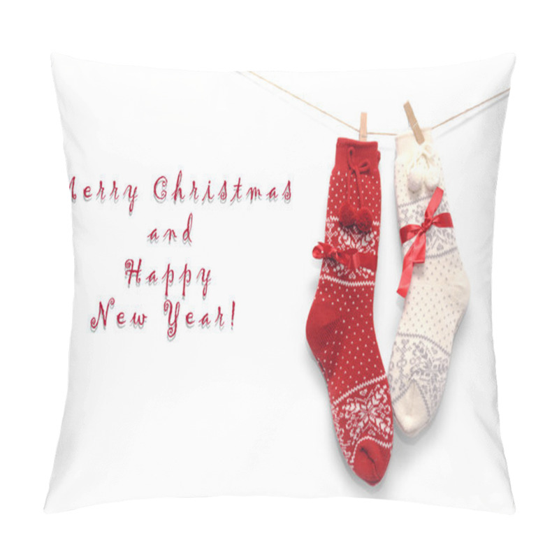 Personality  Wool Christmas Socks, Red And White, On White. Pillow Covers