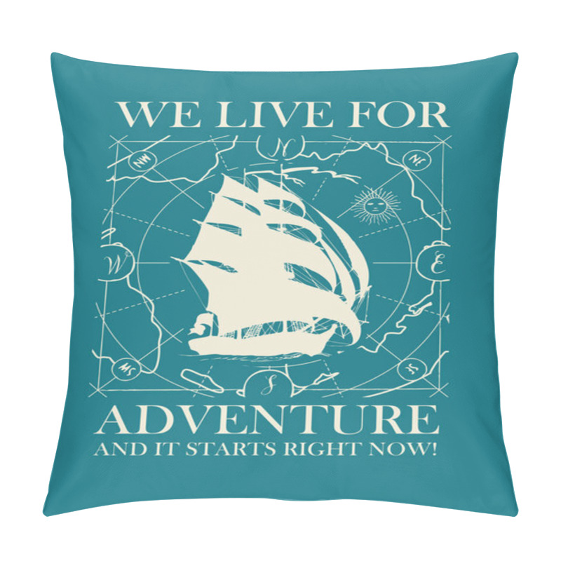 Personality  Retro Travel Banner With Sailing Ship And Old Map Pillow Covers