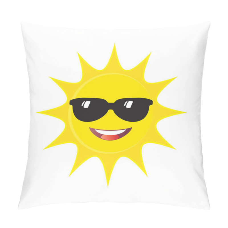 Personality  Yellow Sun In Sunglasses Smiling Face, Isolated On White Background, Banner Emoji, Emotion Icon Character Joyful Concept, Winner, Win, Happy Sun Cartoon Character Illustration Vector, Sunny Day, Head Smile Label, Sign Card Sticker Kids Camp Sea Beach Pillow Covers