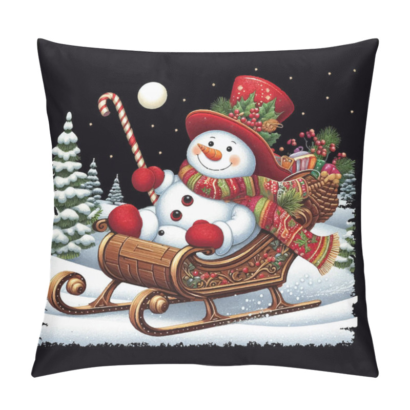 Personality  Snowman On A Sleigh Ride Vector File, Christmas Scene, Santa, Christmas Holiday, Vector Illustration File Pillow Covers