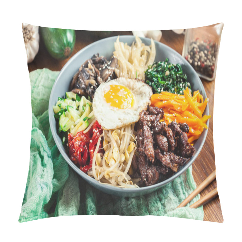 Personality  Bibimbap - Rice With Beef And Vegetables. Traditional Korean Dish. Pillow Covers