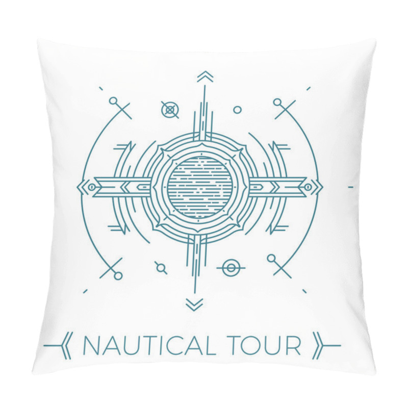 Personality  Modern Thin Line Nautical Illustration. Outline Sea Tour Logo. Simple Mono Linear Abstract Navy Design. Stroke Vector Hipster Concept. Pillow Covers