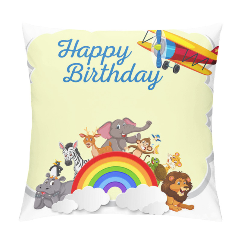 Personality  Wild Animals On Happy Birthday Template Illustration Pillow Covers