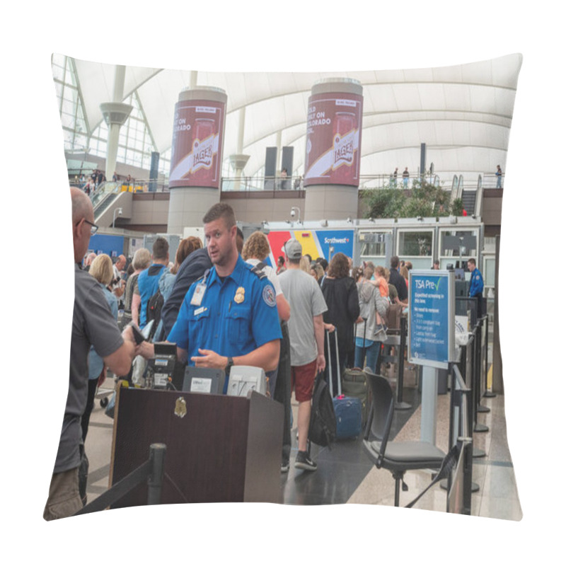 Personality  TSA Agent Passes Man Through Security Checkpoint At Denver International Airport Pillow Covers