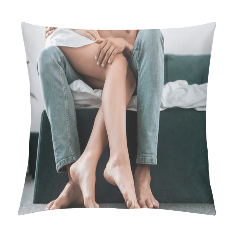 Personality  Cropped Shot Of Couple In Sitting On Bed Together Pillow Covers