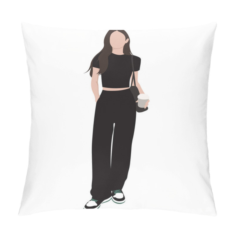 Personality  Fashionable Girl In Stylish Clothes, Vector Illustration On A White Background Pillow Covers