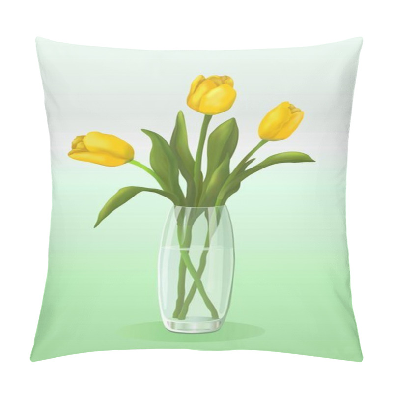 Personality  Yellow Tulips Three Pieces In A Vase On A Green Ground In Vector. International Holiday On March 8 For Women And Lovely Ladies Greeting Cards And Greetings. Happy Birthday And March 8th. Wallpaper. Pillow Covers