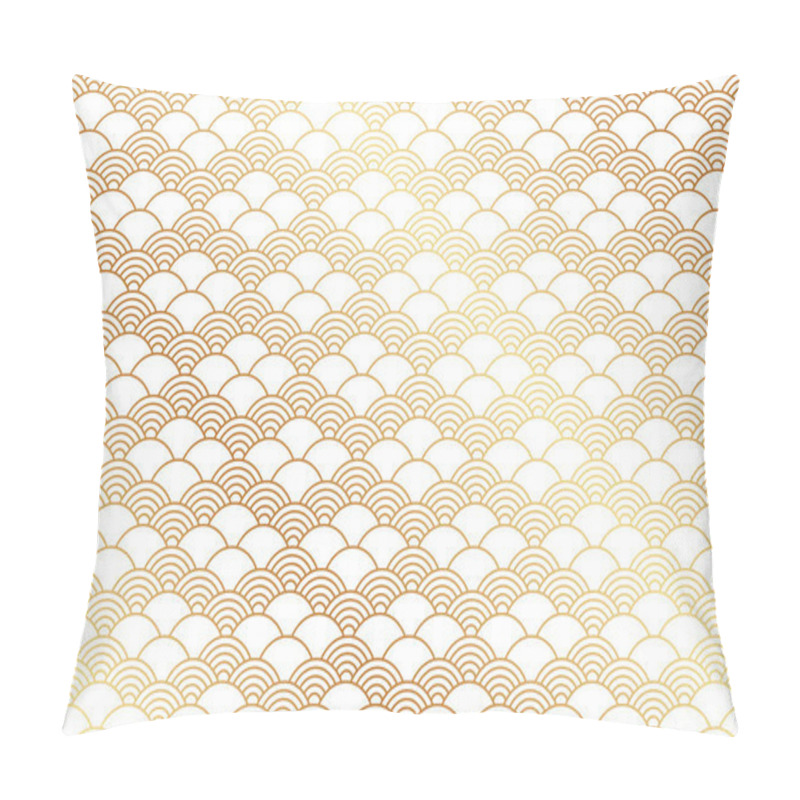 Personality  Seamless Pattern In Chinese Style. White Oriental Background With Golden Waves. Pillow Covers