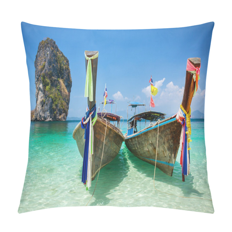 Personality  Longtail Boats At The Tropical Beach Pillow Covers