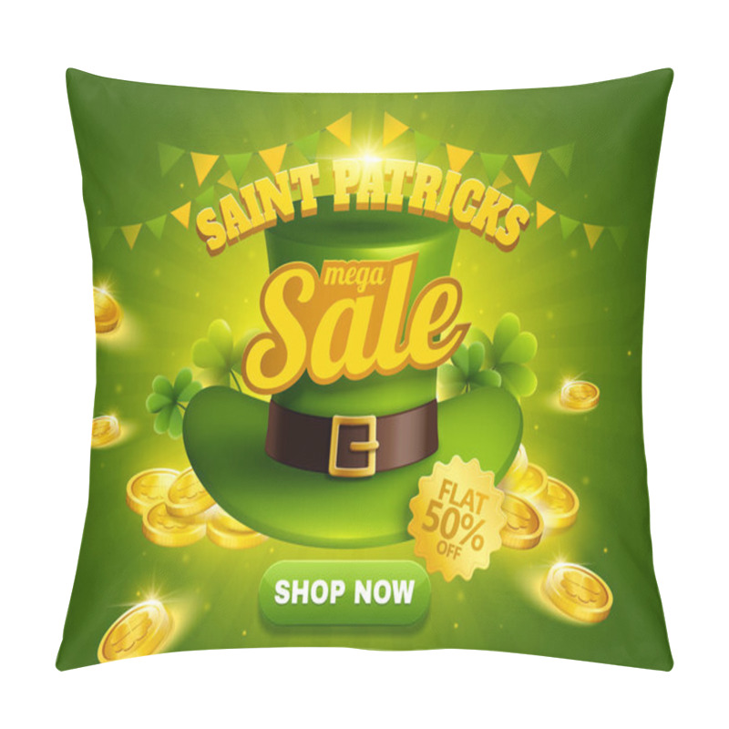 Personality  St. Patrick's Day Sale Popup Ads With Green Leprechaun Hat And Golden Coins Pillow Covers