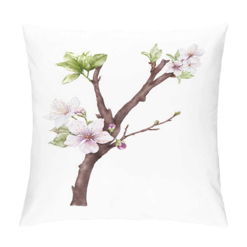 Personality  Watercolor Light Pink Cherry Blossoms Blooming On The Branches. Cherry Blossom And Leaves Branch Bouquet Vector Isolated On White Background. Suitable For Decorative Spring Festivals, Or Cards. Pillow Covers